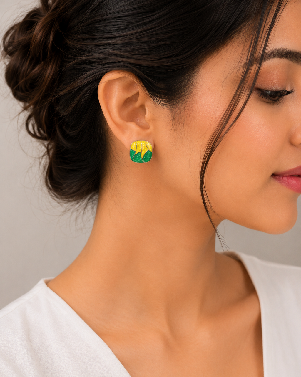 Sunshine Enamel Studs – Yellow Green