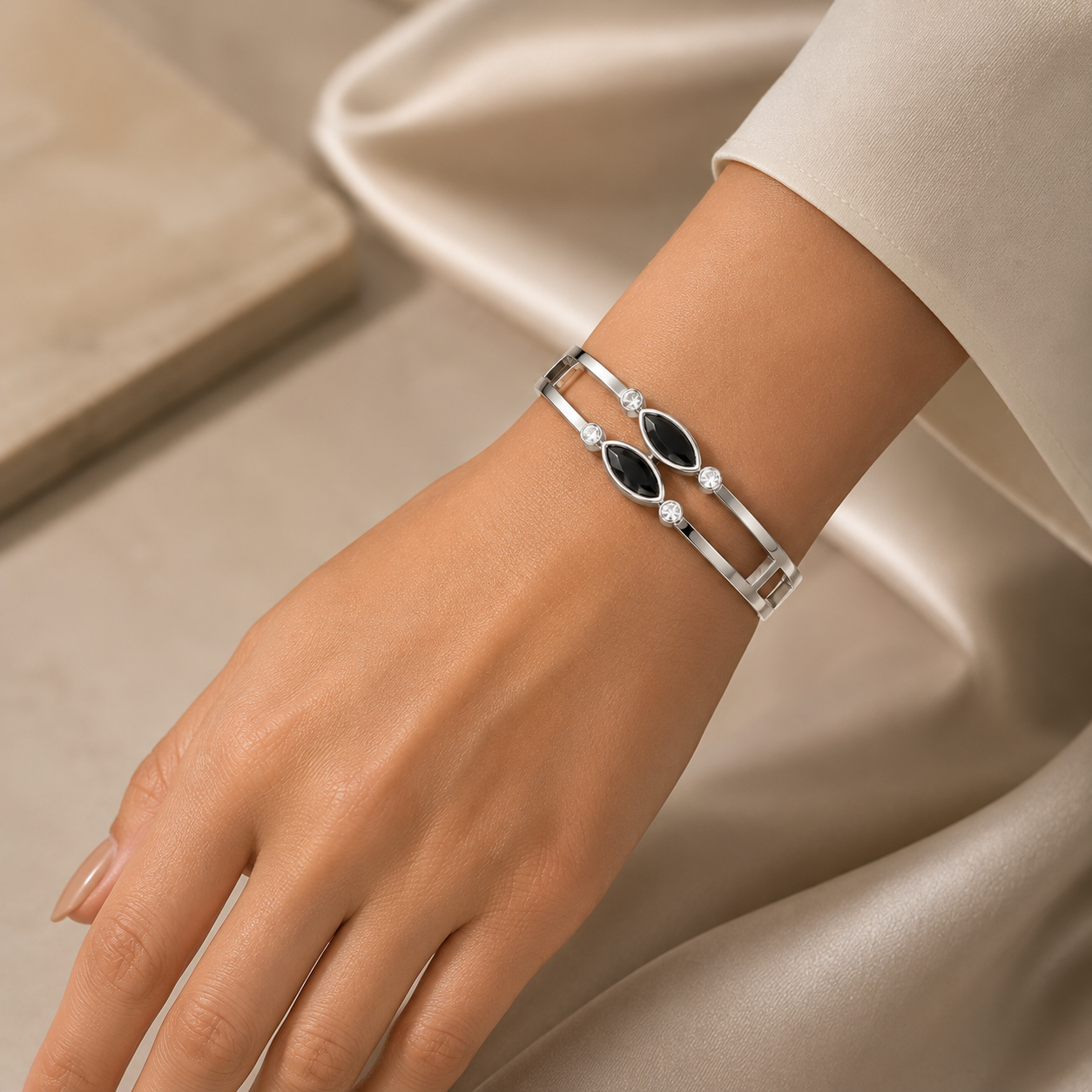 Noir Marquise Cuff – Silver Crystal