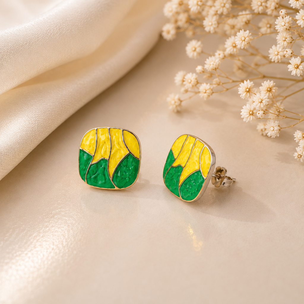 Sunshine Enamel Studs – Yellow Green