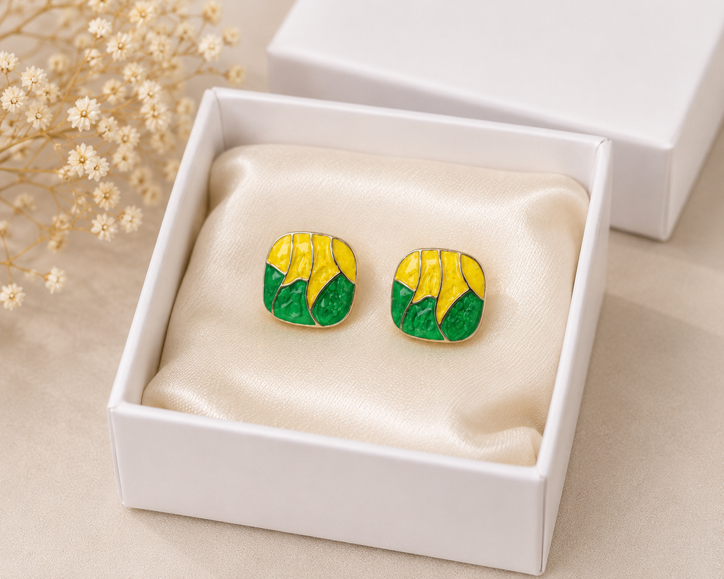 Sunshine Enamel Studs – Yellow Green