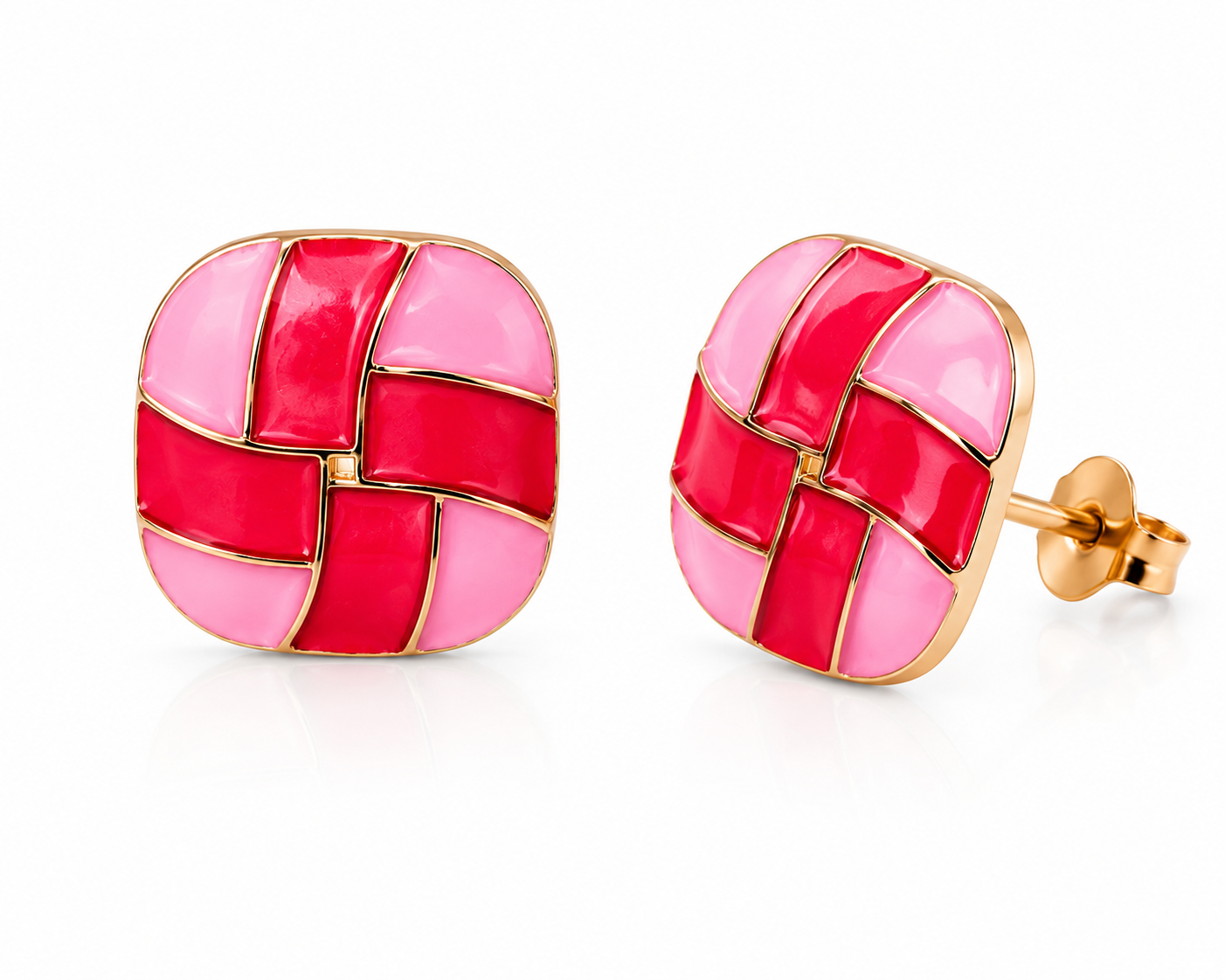 Rosy Weave Enamel Studs – Pink Red