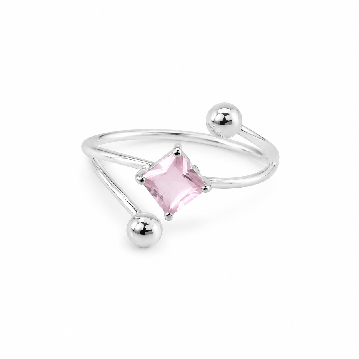 Pink Crystal Open Ring – Silver