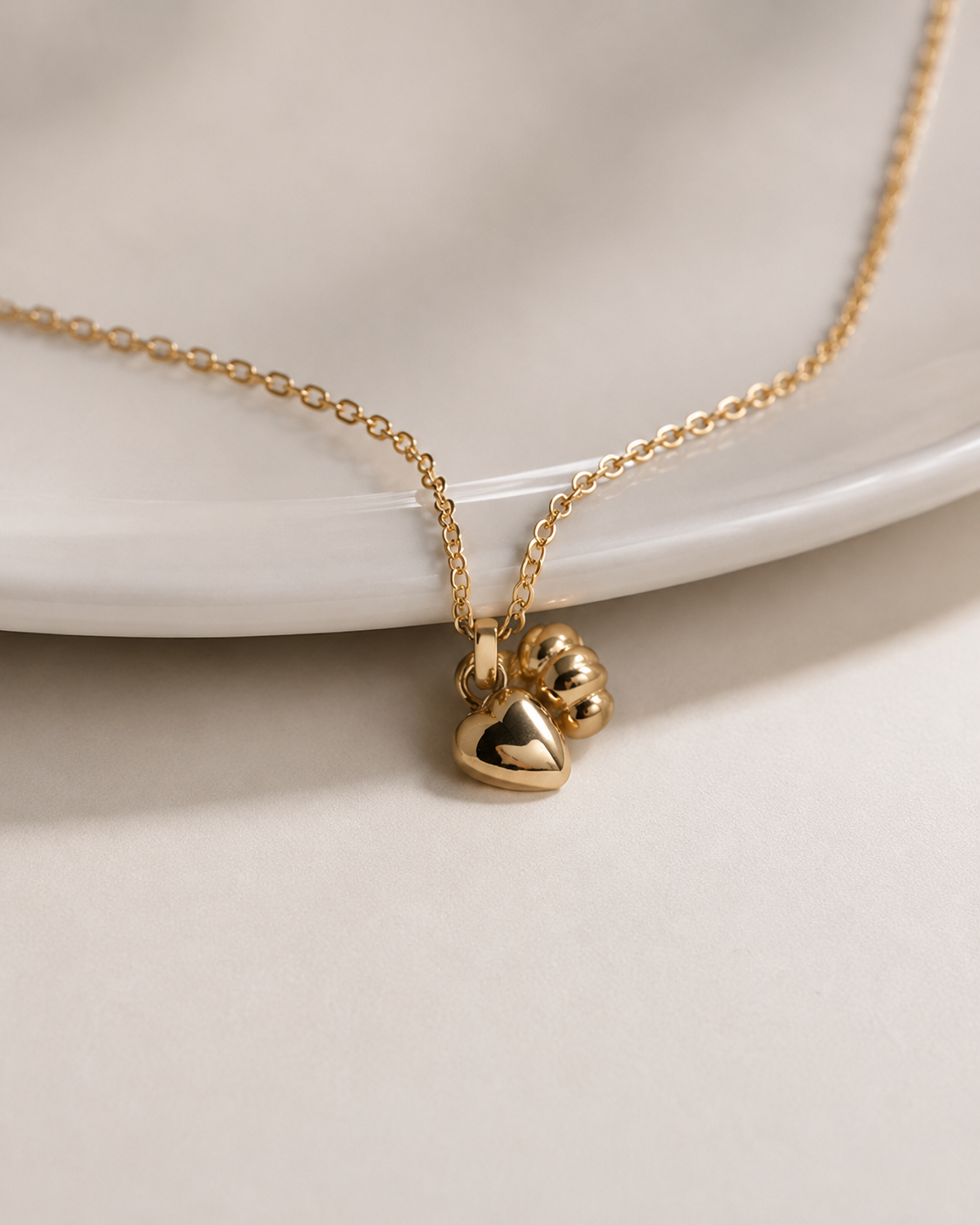 Gold Heart & Bead Charm Necklace 18K Gold Plated