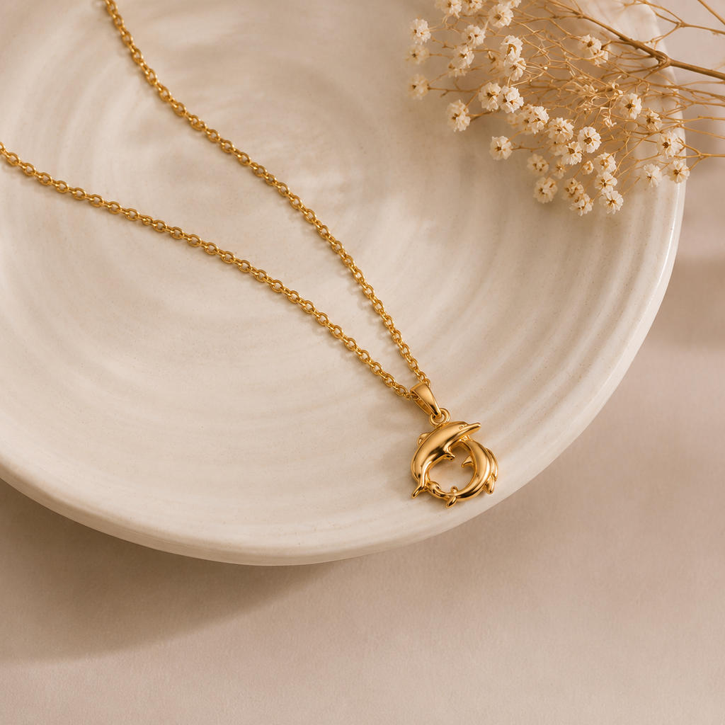 Dolphin Circle Pendant – Gold Plated