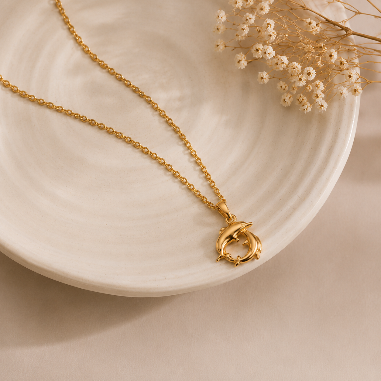 Dolphin Circle Pendant – Gold Plated