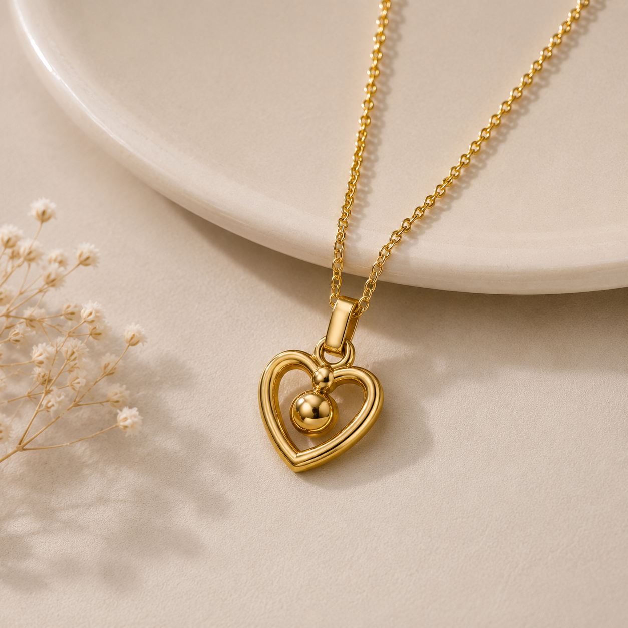 Aura Heart Bead Necklace — 18K Gold Plated Stainless Steel Pendant