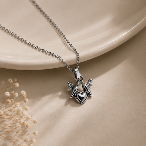Dravio Studio Angel Heart Pendant Necklace – Silver Finish