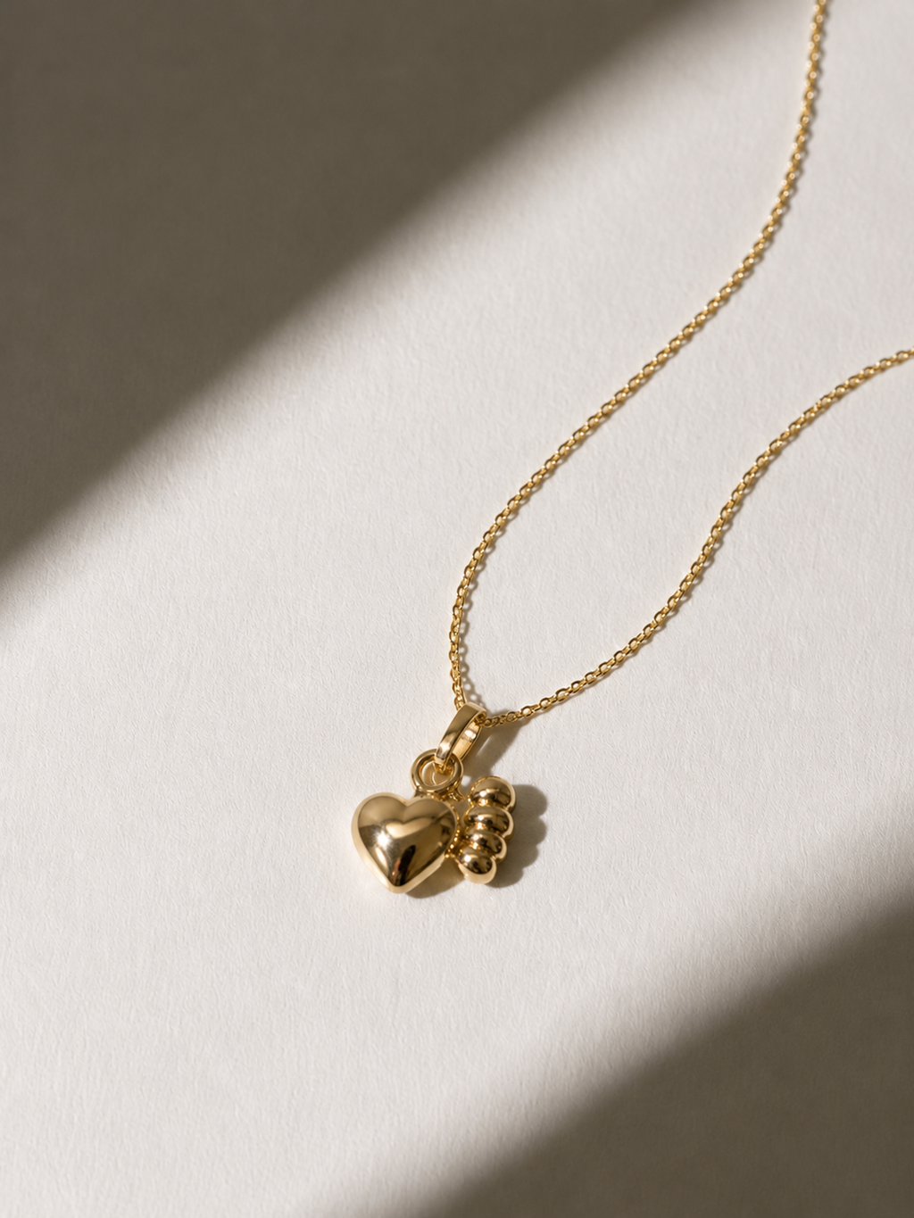 Gold Heart & Bead Charm Necklace 18K Gold Plated