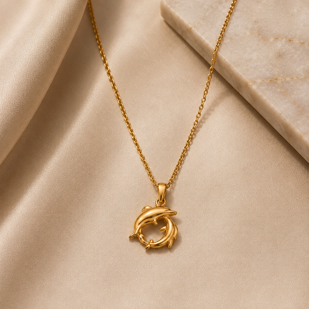 Dolphin Circle Pendant – Gold Plated