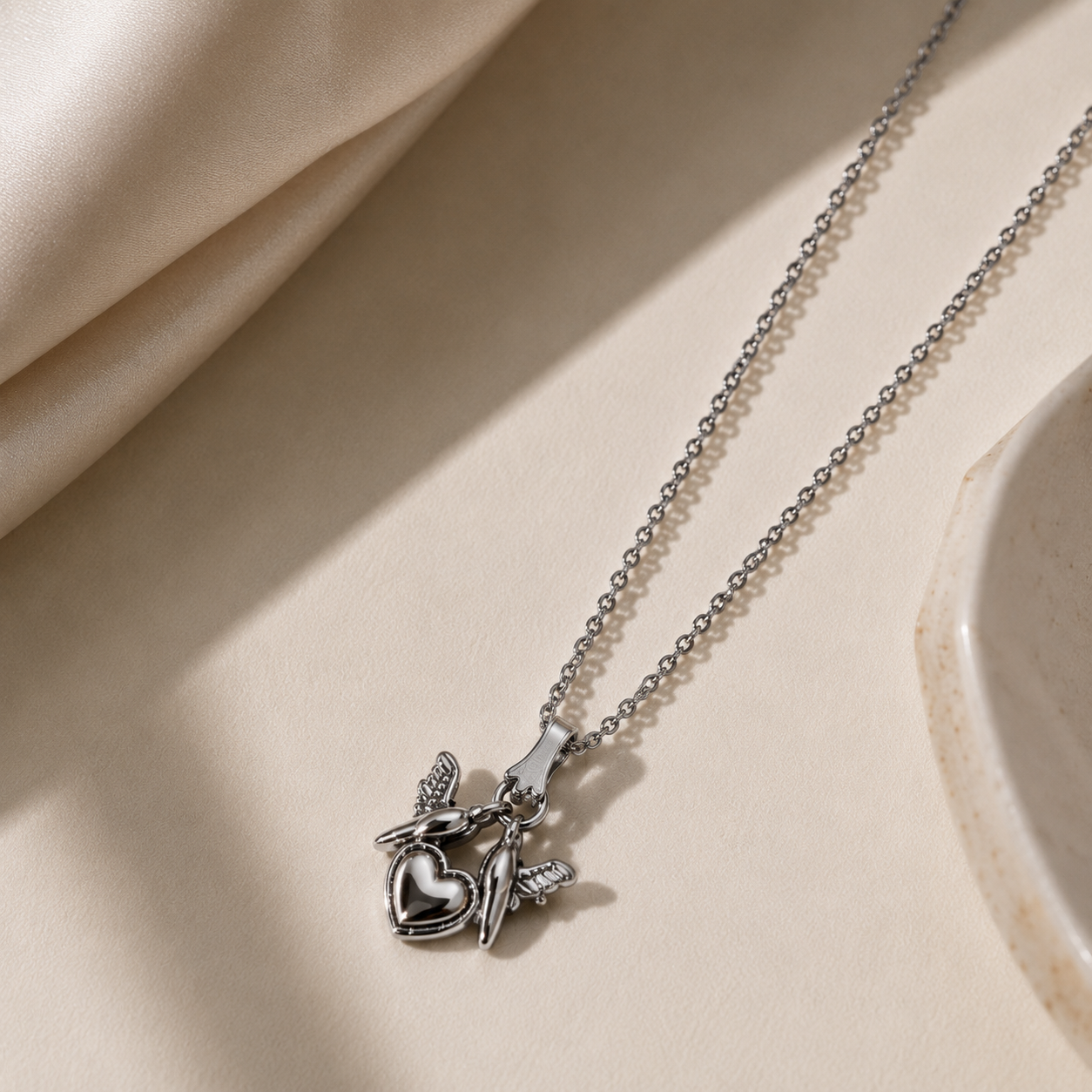 Dravio Studio Angel Heart Pendant Necklace – Silver Finish