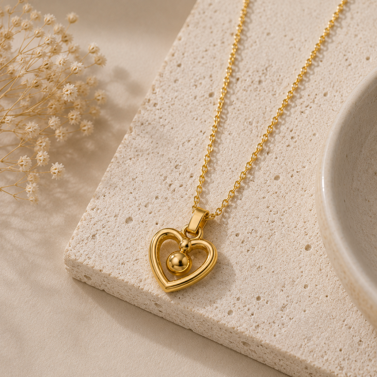 Aura Heart Bead Necklace — 18K Gold Plated Stainless Steel Pendant