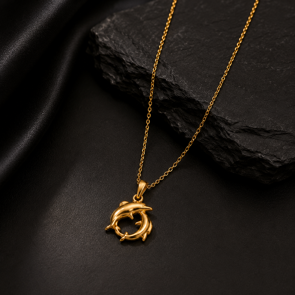 Dolphin Circle Pendant – Gold Plated