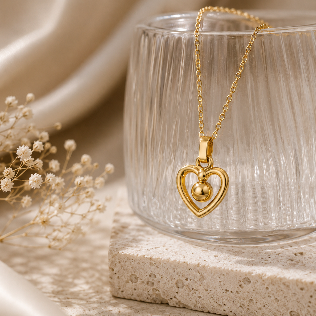 Aura Heart Bead Necklace — 18K Gold Plated Stainless Steel Pendant
