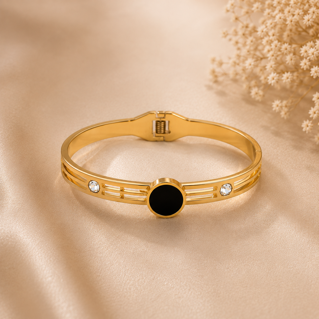 Black Onyx Gold Bangle Bracelet