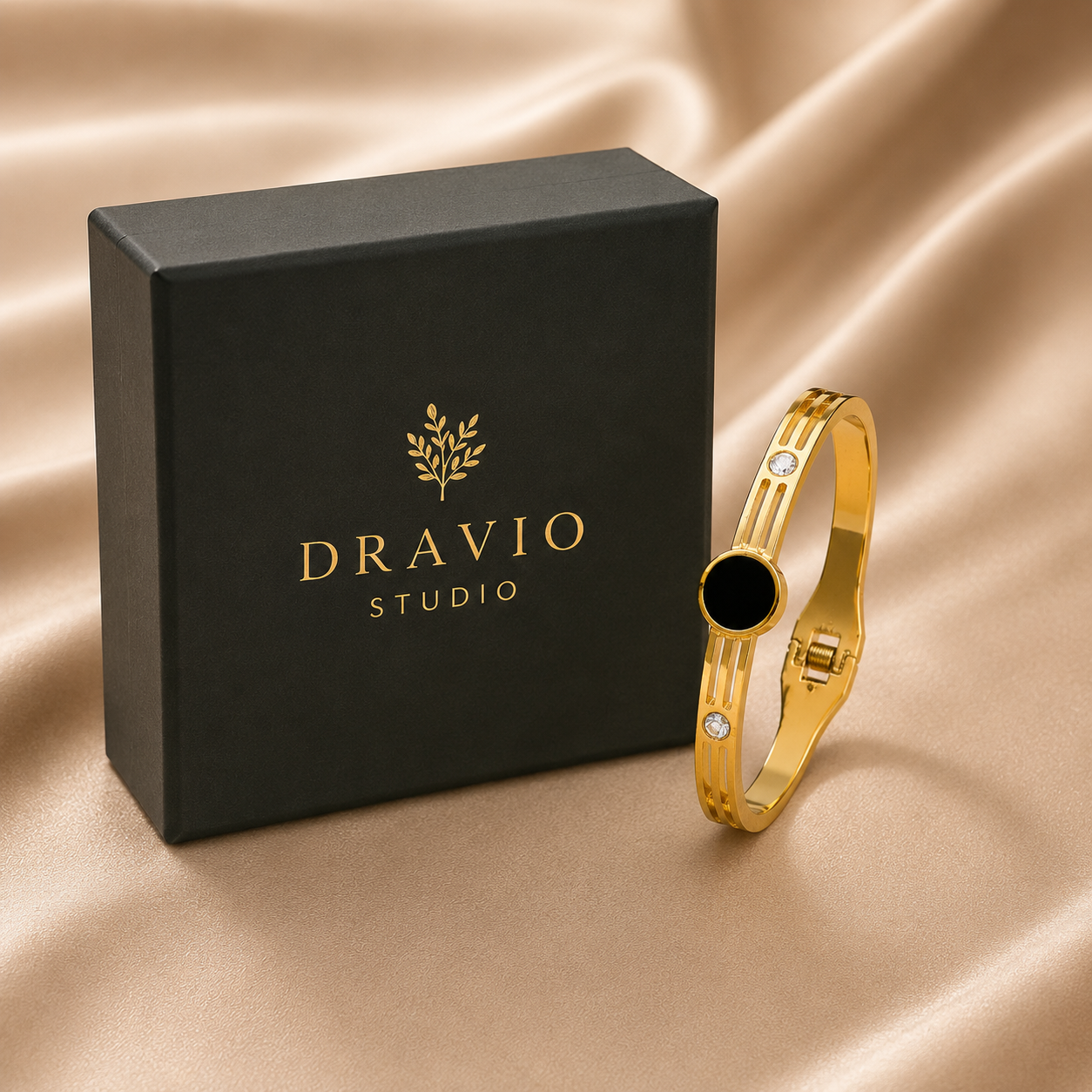 Black Onyx Gold Bangle Bracelet