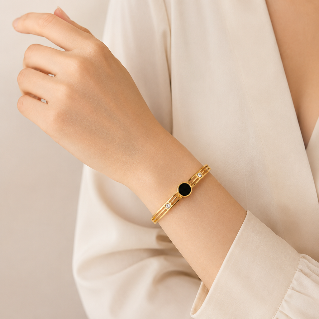 Black Onyx Gold Bangle Bracelet
